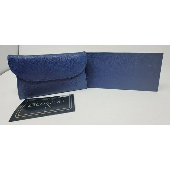 Buxton Wallet and Check Book Cover Soft Gems Nappa Cowhide Leather NOS Blue vtg - Picture 1 of 8